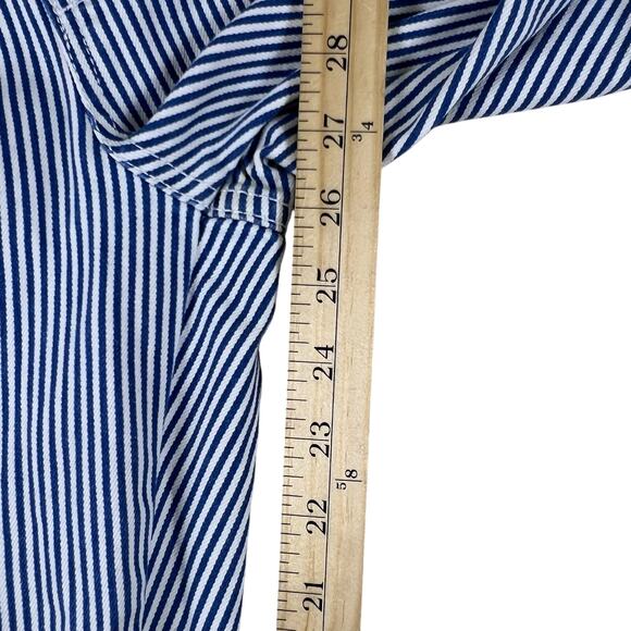 Vintage Railroad Stripe Overalls 2P Blue White Cotton Straight Leg Workwear Chic - Picture 13 of 14